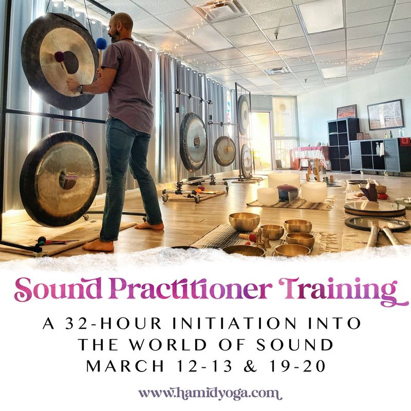 Flier for Sound Practitioner Training, a 32 hour initiation into the world of sound, March 2022